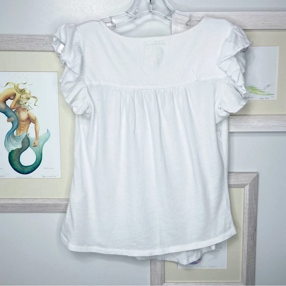 Chaser White Cotton Flutter Sleeve Tee Shirt Size Extra Small